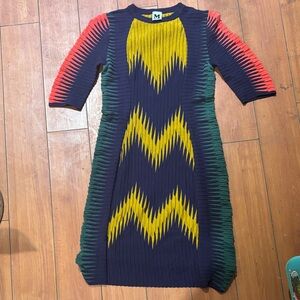 M by Missoni Navy and Yellow Zigzag Midi Dress